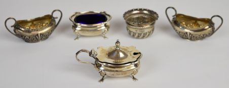 Victorian and later hallmarked silver salts and mustards to include Goldsmiths and Silversmiths