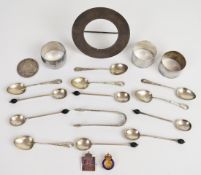 Hallmarked silver items comprising Art Deco circular Electrolux 1936 award, three hallmarked