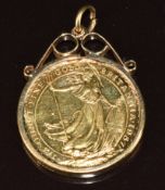 1987 gold ½ ounce Britannia coin in 9ct gold pendant mount, 20g