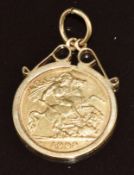 1909 gold half sovereign in 9ct gold pendant mount, 5.3g