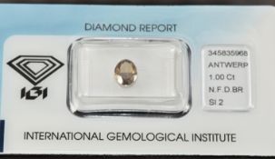 A loose 1ct oval modified brilliant cut natural fancy deep brown diamond, with certificate