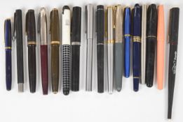 Seventeen various fountain and other pens including Parker.