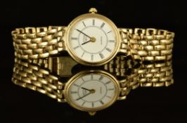 Rotary 9ct gold ladies wristwatch with black hands and Roman numerals, white dial and quartz