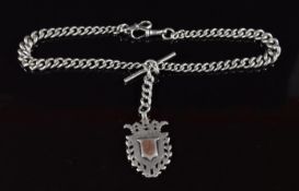 A hallmarked silver double Albert / watch chain with silver fob, 60g, 39cm