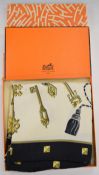 Vintage Hermès silk scarf 'Les Cles' designed by Cathy Latham, 90x90cm, in original box