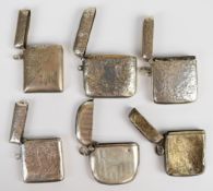 Six Victorian and later hallmarked silver vesta cases, height of tallest 5cm, weight of all six