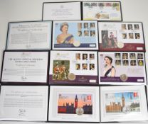Seven mainly Westminster limited edition proof 1 ounce silver Britannia commemorative coin covers