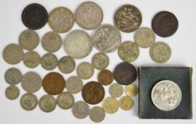 Georgian and later coinage including 1893 and 1898 crowns, 1890 double florin, further 87g pre