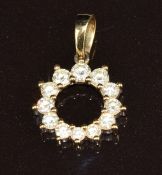 A 9ct gold pendant set with graduated yellow diamonds, 1g, 1.2cm