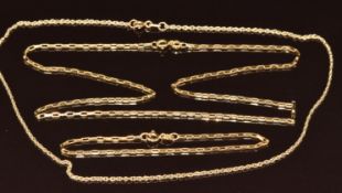 A 9ct gold chain / necklace made up of rectangular links, with matching bracelet (45 & 16.5cm) and