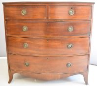 19thC mahogany bow fronted chest of two over three graduated drawers, W108 x D60 x H106cm