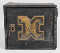 16th / 17thC ebonised oak spice or collector's cabinet with Carolean style framed cartouche of a