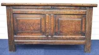 19thC panelled oak chest, W111 x D62 x H52cm