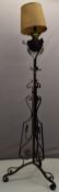 Arts & Crafts copper and wrought iron adjustable electric standard lamp converted from oil, marked