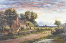 Albert Gyngell (1866-1949) oil on board Bringing Home the Flock, 33 x 50cm, in ornate gilt frame