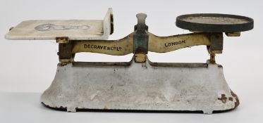 De Grave and Co London enamel and porcelain shop fitting / haberdashery scales with figural