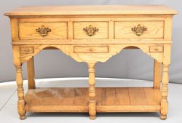 Reproduction oak sideboard with undershelf, W122 x D48 x H83cm