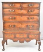19thC mahogany chest on stand with two over three graduated drawers over three straight drawers,