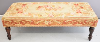 Tapestry upholstered footstool, W117 x D59 x H37cm