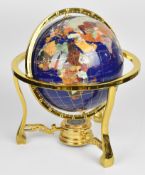 Pietra dura globe on polished brass stand