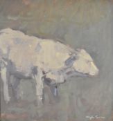 Mo Teeuw (British 20thC) oil on board Grey Cow, 20.5 x 19cm