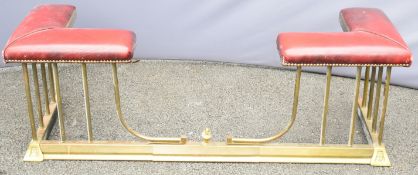 Brass and leather / faux leather club fender, W134 x D43 x H46cm