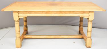 Reproduction oak three plank refectory table, W183 x D90 x H76cm