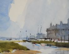 Fred Beckett (20thC) FROI, RSMA, Hon RI, Hon RBA, Hon EAGMA watercolour of a creek, boat,