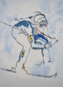 Donald Hamilton Fraser R.A. (1929-2009) Downhill Racer, colour print of a skier numbered 135 of an