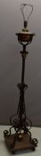 Arts & Crafts hammered copper and wrought iron adjustable electric stand and lamp with suspended