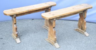 Pair of 19thC peg joined elm trestles or benches, W89 x D14 x H47cms
