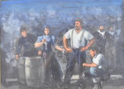 Michael Stennett (1946-2020) gouache scene from Welsh National Opera with Peter Grimes, woman