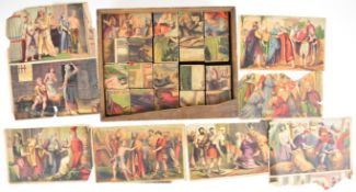 Late 19thC wooden block puzzle with Biblical scenes, 25x20x5cm