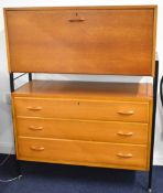 Ladderax mid century modern teak free standing shelving unit comprising bureau / cupboard with