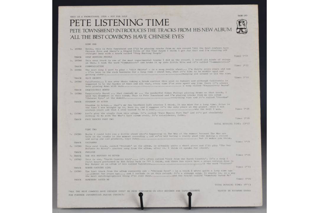 Pete Townshend - Pete Listening Time, UK only promo LP (ATCO SAM 150). Sleeve autographed / signed - Image 2 of 4
