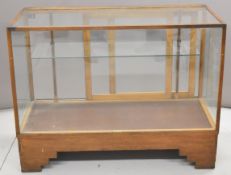 Glazed mahogany shop fitting haberdashery display cabinet with sliding doors, W120 x D58 x H91cm
