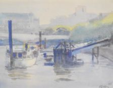 Edman O'Alrazian / Aivazian / Ayvazyan (Iranian / Armenian, b1931) watercolour boats on the Thames
