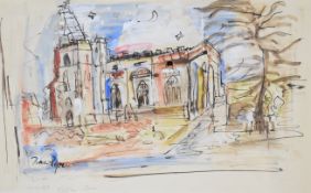 After John Piper (1903-1992) ink and watercolour of St. Mary’s Church at Chilton in Oxfordshire,