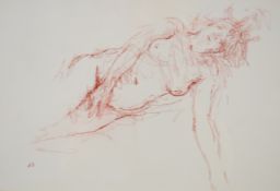 Bernard Dunstan (1920-2017) red chalk / pastel on paper 'Nude 1' female nude study with gallery
