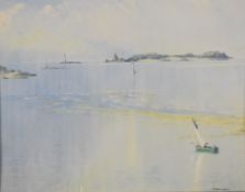 William Russell Flint (1880-1969) watercolour seascape with sailing boats, islands and lighthouses