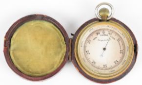 19th or early 20th century pocket barometer, in pocket watch style case with knob to top turning the