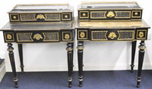 Two near pair Napoleon III 19th century French Empire style black lacquered Bonheur du Jour ladies