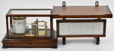 Woolley Sons & Co. Manchester oak cased barograph with chart drawer below, width 36.5cm, with