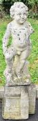 Large stone / composite cherub on separate plinth, H117cm