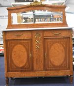 French 1920s inlaid walnut, kingwood or burr wood sideboard in the French Empire style with marble