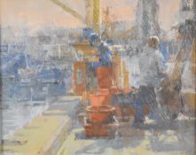 Gillian Roberts (contemporary) RMSA, oil on board with label verso Winchman, Scarborough 2017