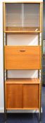 Ladderax mid century modern teak slim shelving unit comprising two cupboards with sliding doors