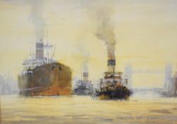 Grenville Cottingham (b1943-2007) RSMA RBA watercolour, labels verso 'Under Tow from the Pool'