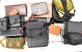 Approximately 16 camera outfit, lens and other cases to include Billingham, leather briefcase or