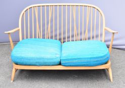 Ercol mid century modern light elm two seater sofa, W160cm